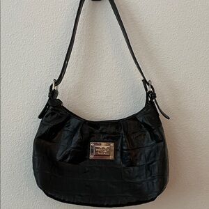 Nicole Miller Black Croc-Pattern Shoulder Bag